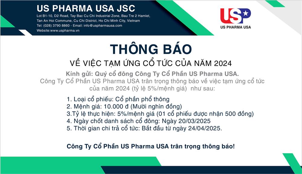 THÔNG BÁO VỀ VIỆC TẠM ỨNG CỔ TỨC NĂM 2024 VÀ CÁC MẪU BIỂU ĐÍNH KÈM